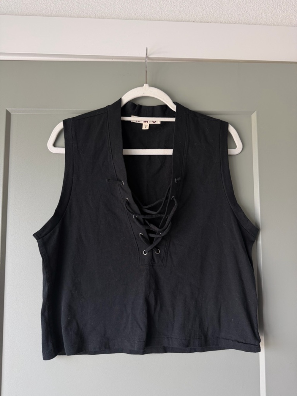 AMO Black Lace-Up Sleeveless Crop Tank